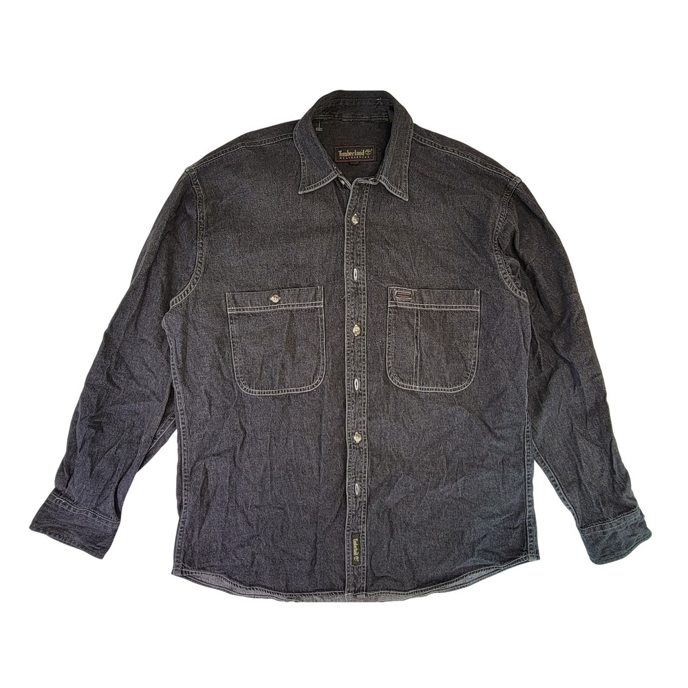 Timberland Weathergear Men's Charcoal Denim Button Down Long Sleeve Shirt Size S